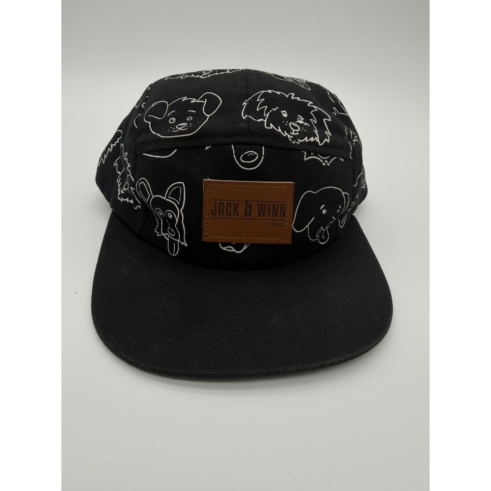 Jack & Winn Kids Dog Print 5 Panel Hat Black White Snapback Cap 2T/3T Medium